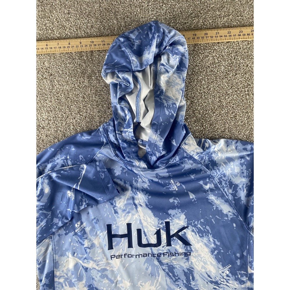 Huk Fishing X Mossy Oak Blue Color Rush Pullover Hoodie Fish Performance Mens M